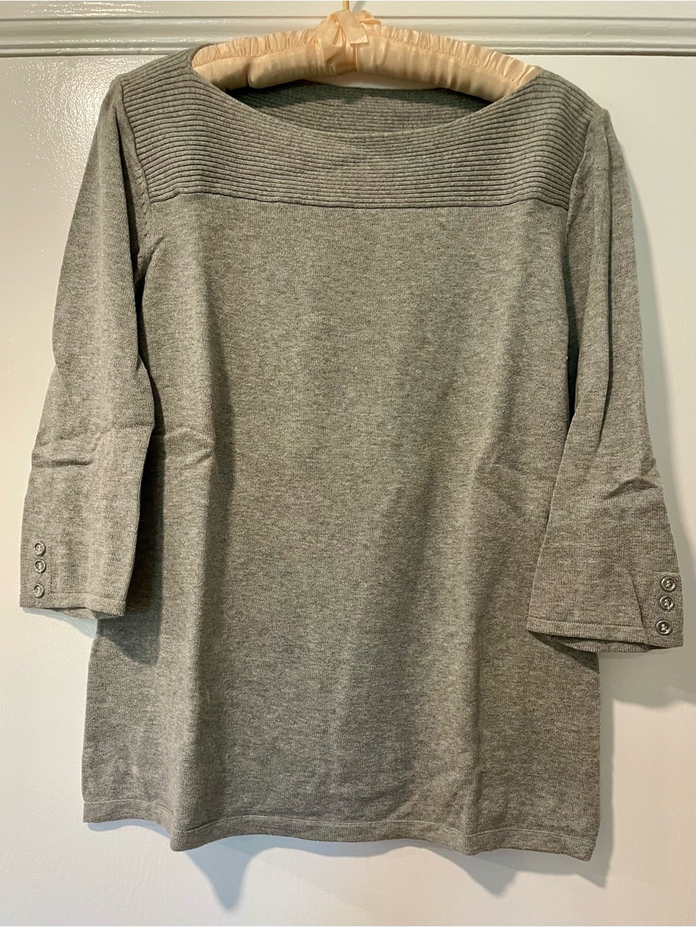 Karen Scott Heather Gray Ribbed Yoke Knit Top
